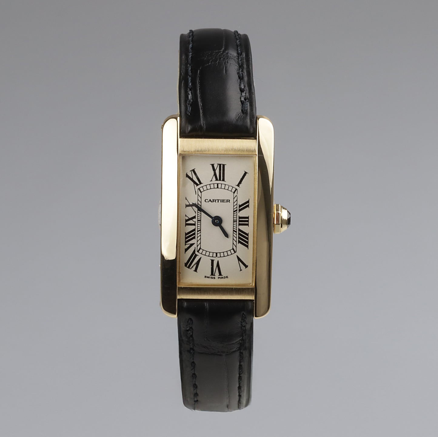 Cartier | Tank Américaine | Damen Uhr am Lederband mit Faltschließe | 750/- Gold