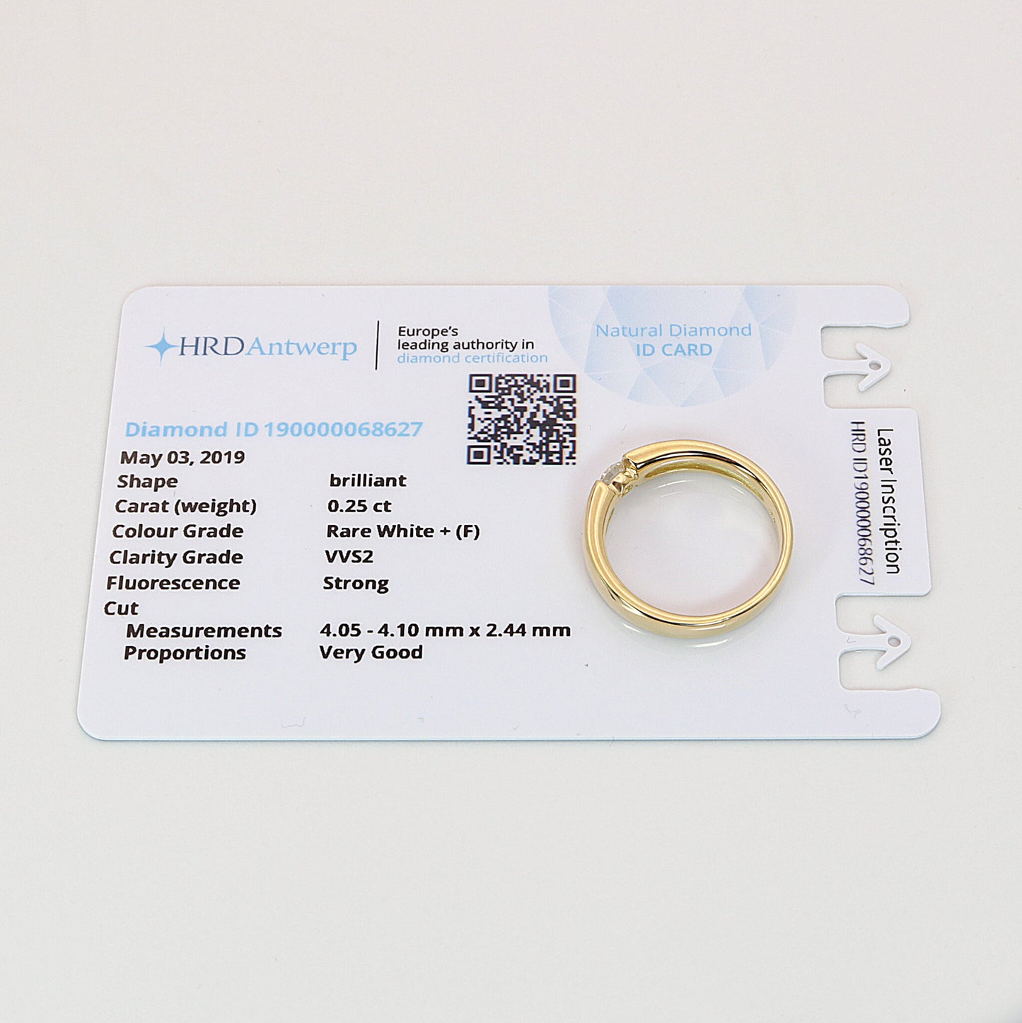 Solitär Ring 750/- Gelbgold HRD Zertifikat 0,25 ct F/VVS2