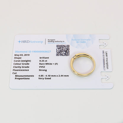 Solitär Ring 750/- Gelbgold HRD Zertifikat 0,25 ct F/VVS2