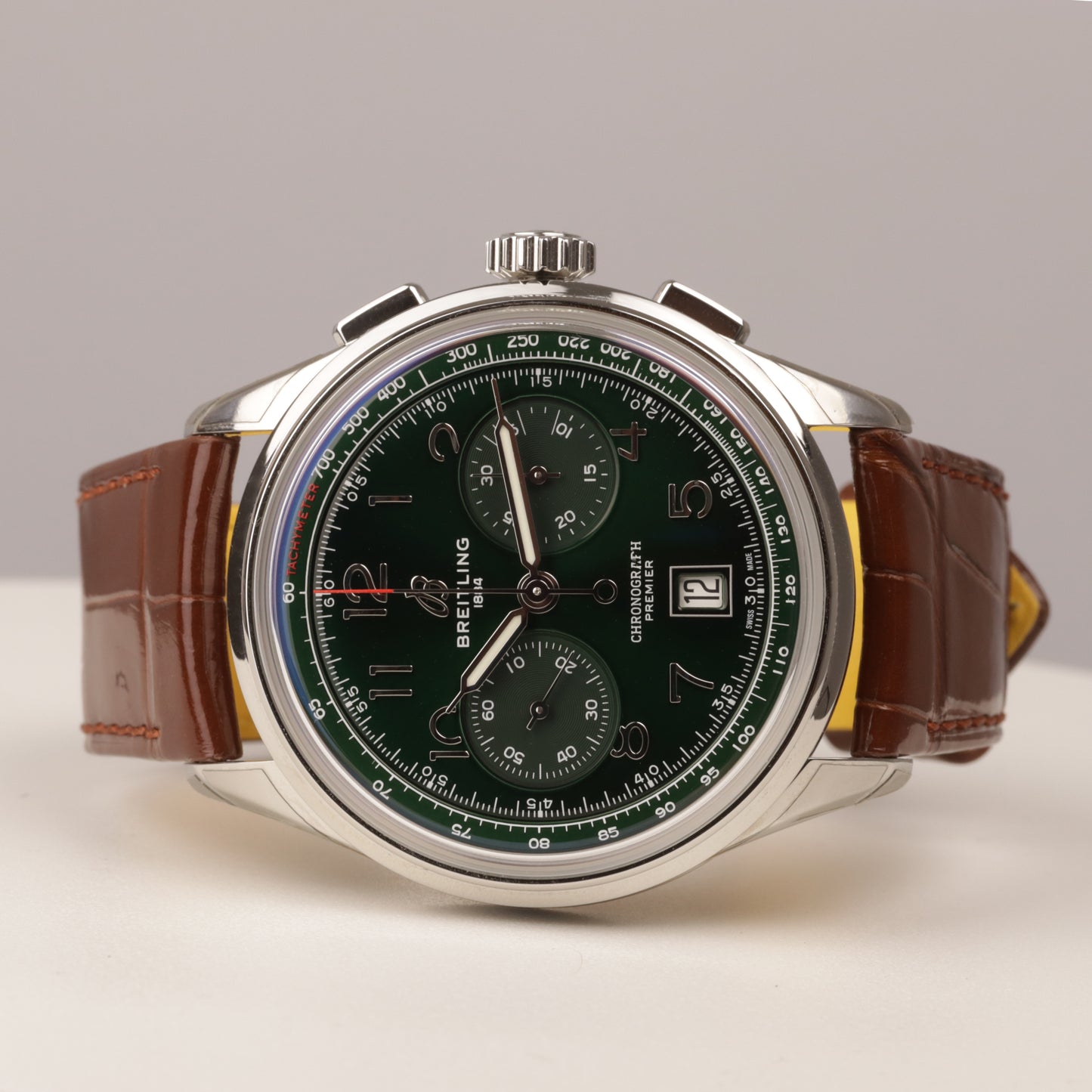 Breitling Premier B01 Chronograph AB0145 Edelstahl Lederband Box + Papiere