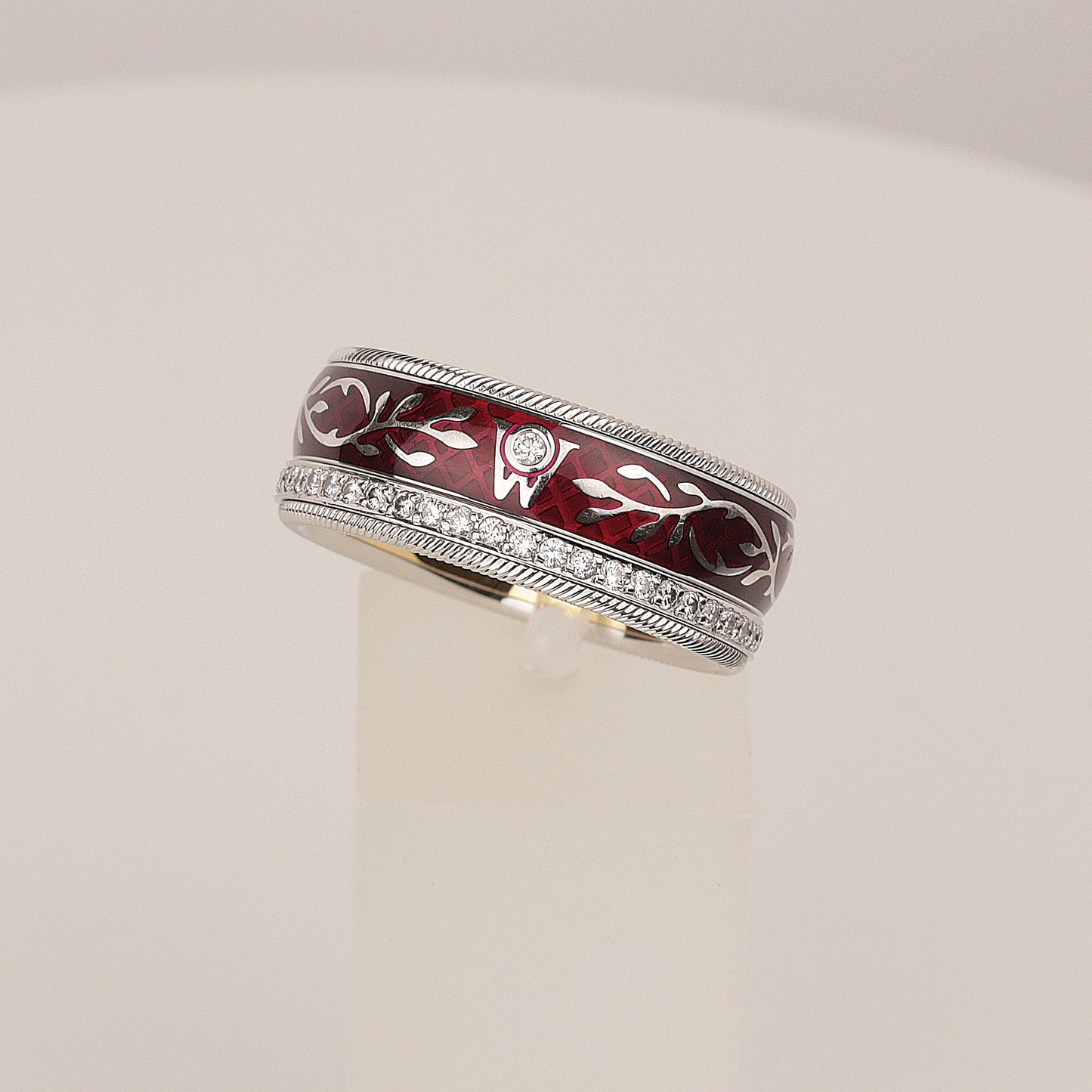 Wellendorff | roter Mohn | Drehring 750/- | instruierte-Fassung | ca. 0,55 ct Gvvs1 | Emaille