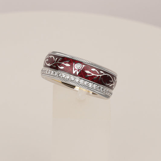 Wellendorff | roter Mohn | Drehring 750/- | instruierte-Fassung | ca. 0,55 ct Gvvs1 | Emaille