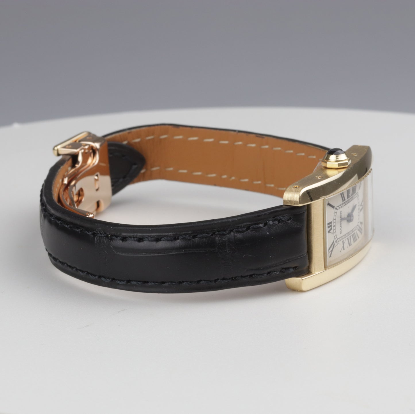 Cartier | Tank Américaine | Damen Uhr am Lederband mit Faltschließe | 750/- Gold