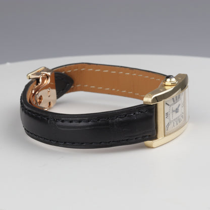 Cartier | Tank Américaine | Damen Uhr am Lederband mit Faltschließe | 750/- Gold