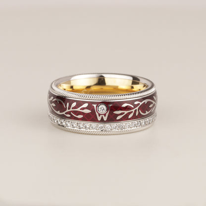 Wellendorff | roter Mohn | Drehring 750/- | instruierte-Fassung | ca. 0,55 ct Gvvs1 | Emaille