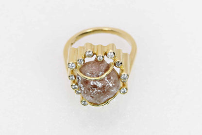 Rohdiamant-Brillant-Ring 750/-Gelbgold 0,70ct Diamant 0,55ct Brillant