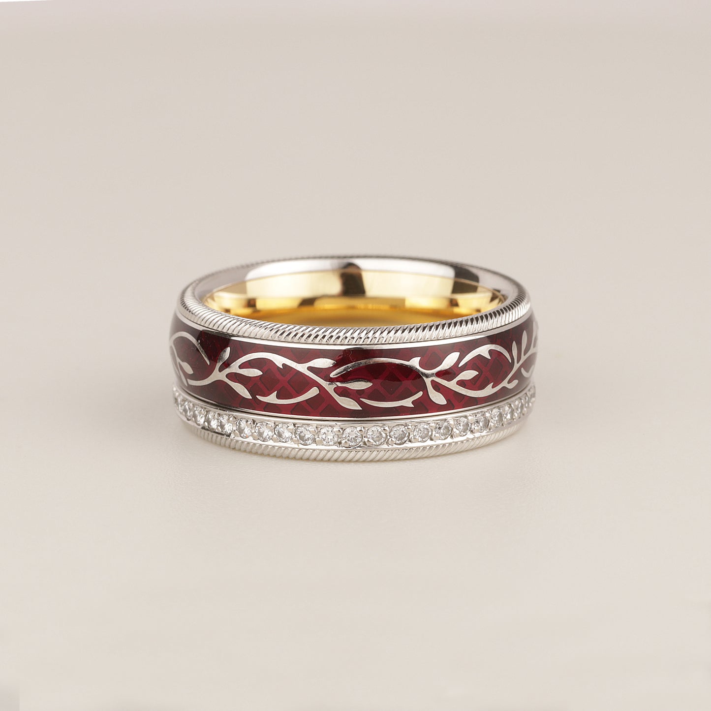 Wellendorff | roter Mohn | Drehring 750/- | instruierte-Fassung | ca. 0,55 ct Gvvs1 | Emaille