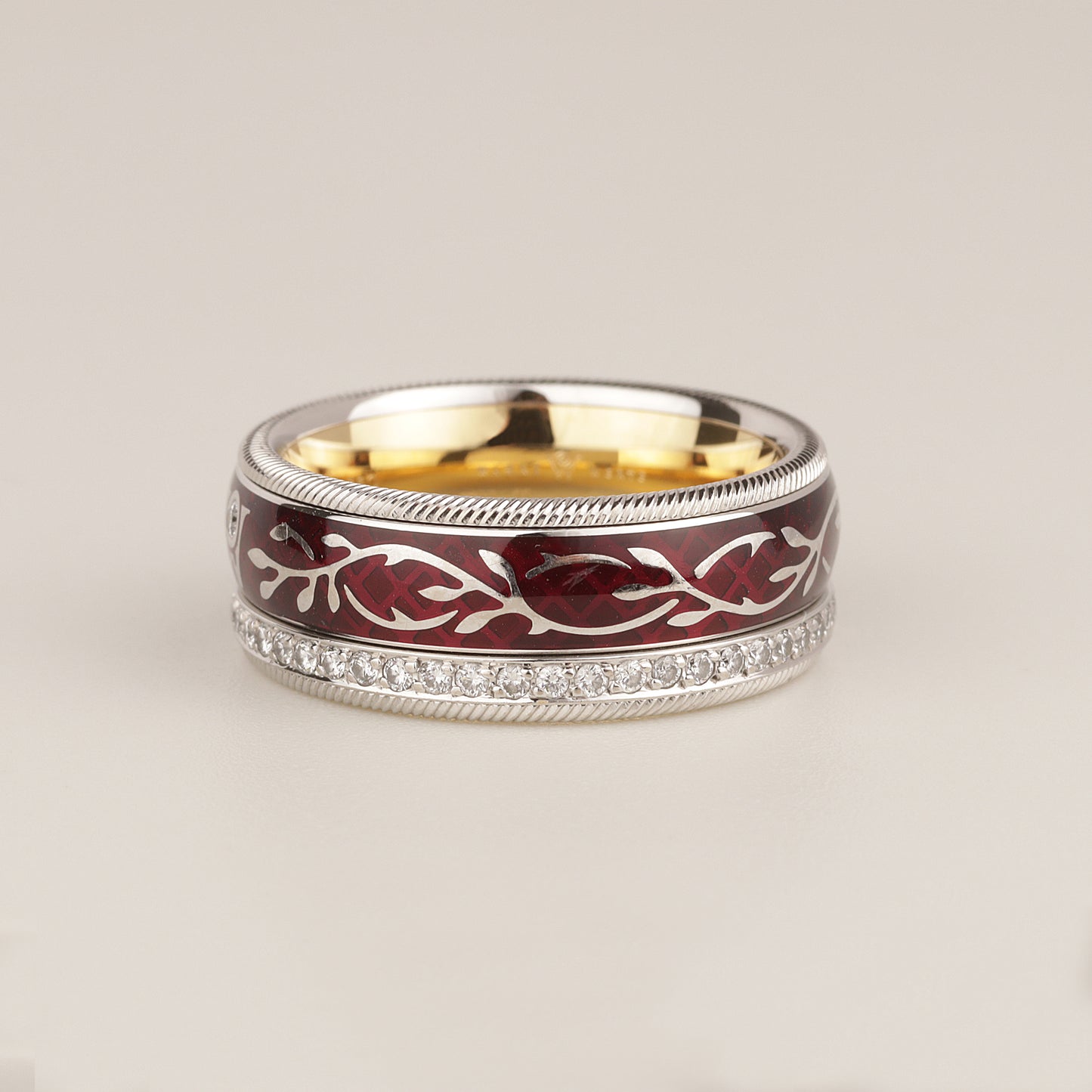 Wellendorff | roter Mohn | Drehring 750/- | instruierte-Fassung | ca. 0,55 ct Gvvs1 | Emaille