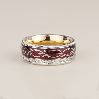 Wellendorff | roter Mohn | Drehring 750/- | instruierte-Fassung | ca. 0,55 ct Gvvs1 | Emaille
