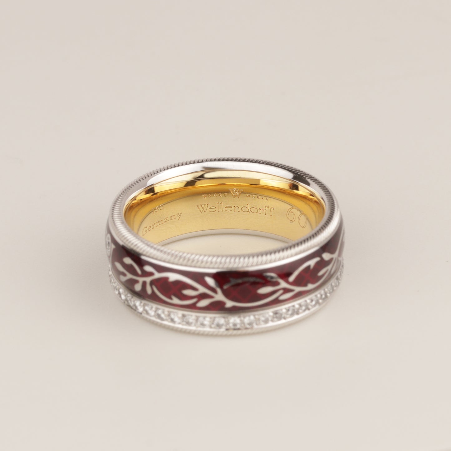 Wellendorff | roter Mohn | Drehring 750/- | instruierte-Fassung | ca. 0,55 ct Gvvs1 | Emaille