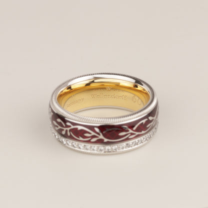 Wellendorff | roter Mohn | Drehring 750/- | instruierte-Fassung | ca. 0,55 ct Gvvs1 | Emaille
