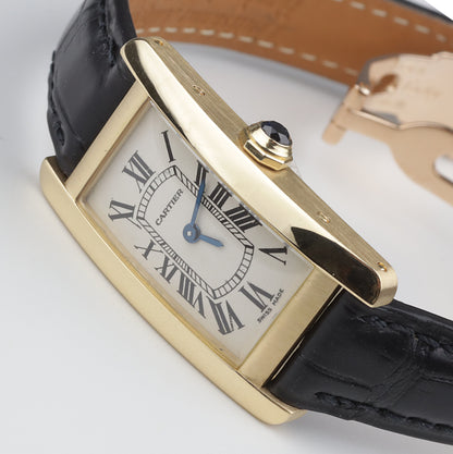 Cartier | Tank Américaine | Damen Uhr am Lederband mit Faltschließe | 750/- Gold