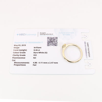 Solitär Ring 750/- Gelbgold HRD Zertifikat 0,26 ct G/VS1