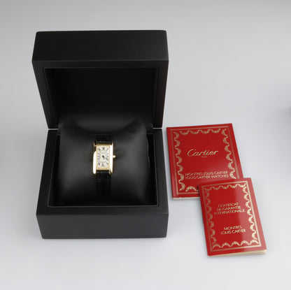 Cartier | Tank Américaine | Damen Uhr am Lederband mit Faltschließe | 750/- Gold