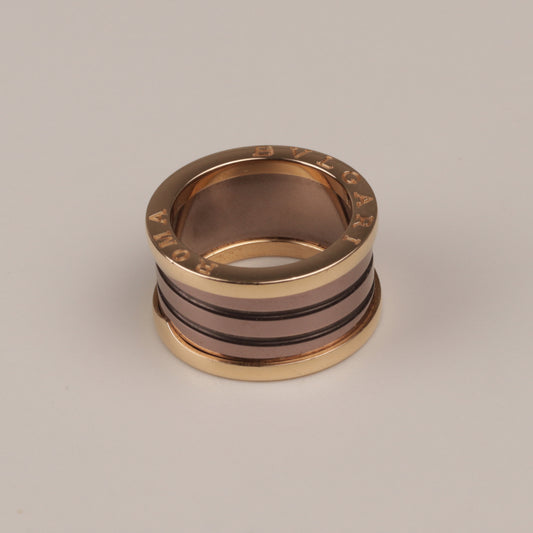 BULGARI Ring "B.ZERO1" 750er 4 Bandring mit 2 Spiralen Roségold Keramik braun