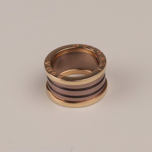 BULGARI Ring "B.ZERO1" 750er 4 Bandring mit 2 Spiralen Roségold Keramik braun