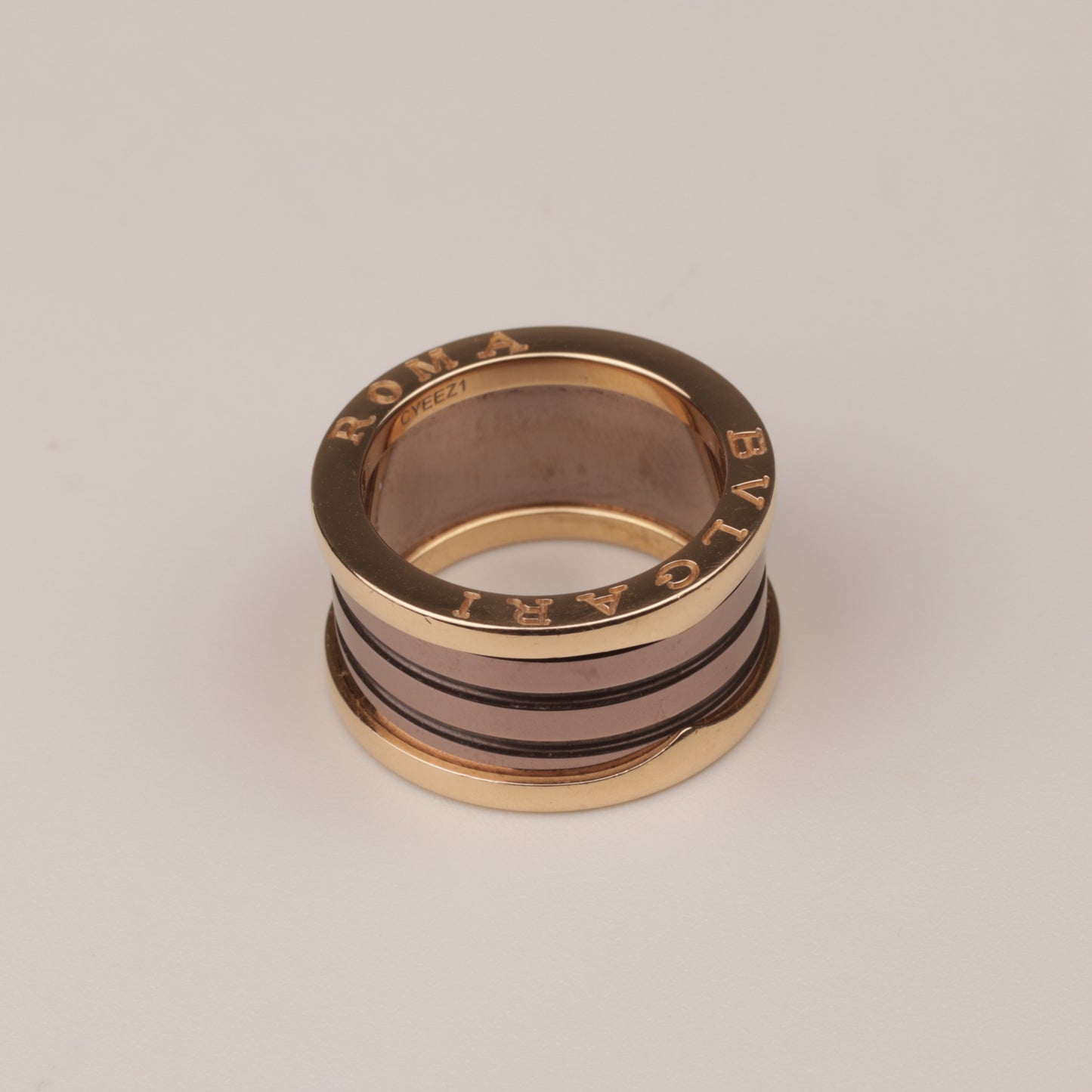 BULGARI Ring "B.ZERO1" 750er 4 Bandring mit 2 Spiralen Roségold Keramik braun