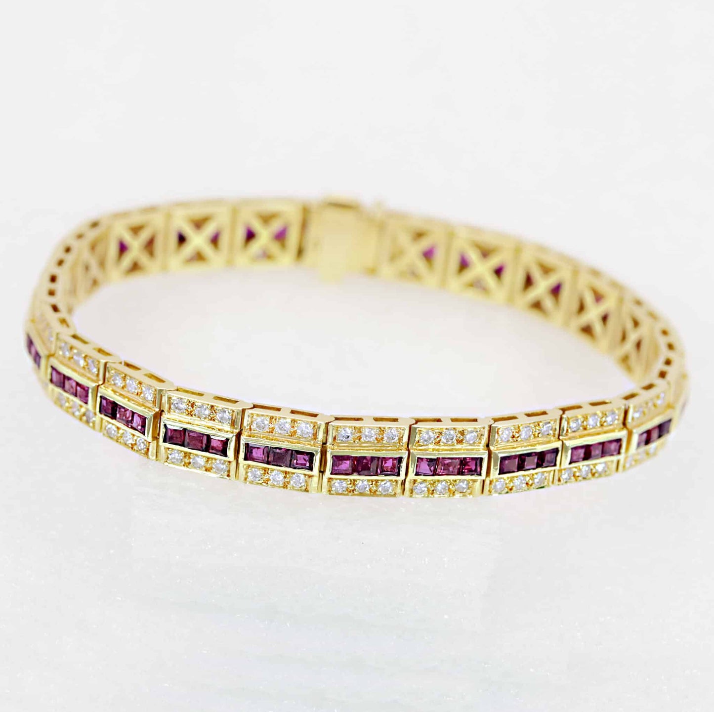 Brillant-Rubin-Armband ca. 2,40ct 750/- Gelbgold