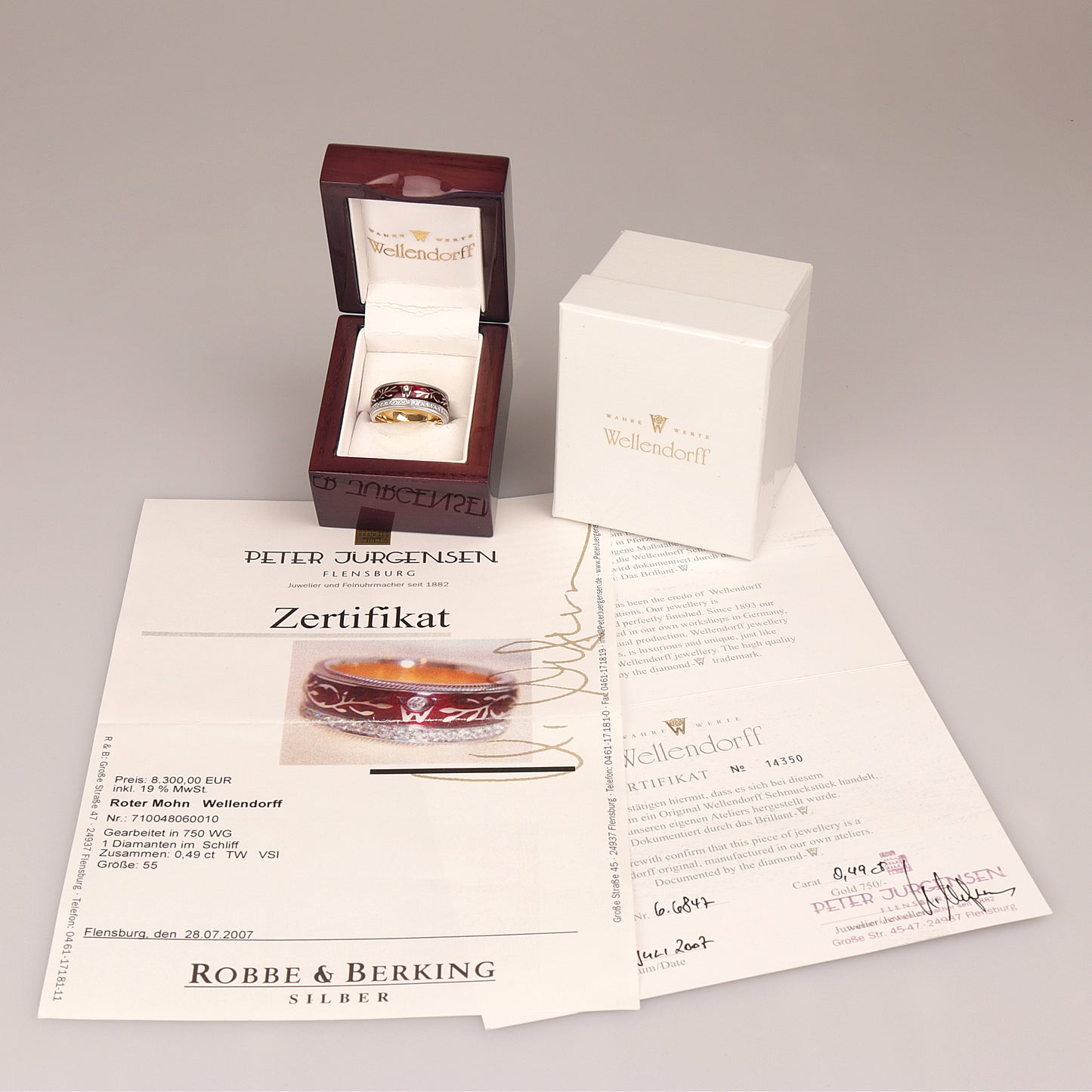 Wellendorff | roter Mohn | Drehring 750/- | instruierte-Fassung | ca. 0,55 ct Gvvs1 | Emaille