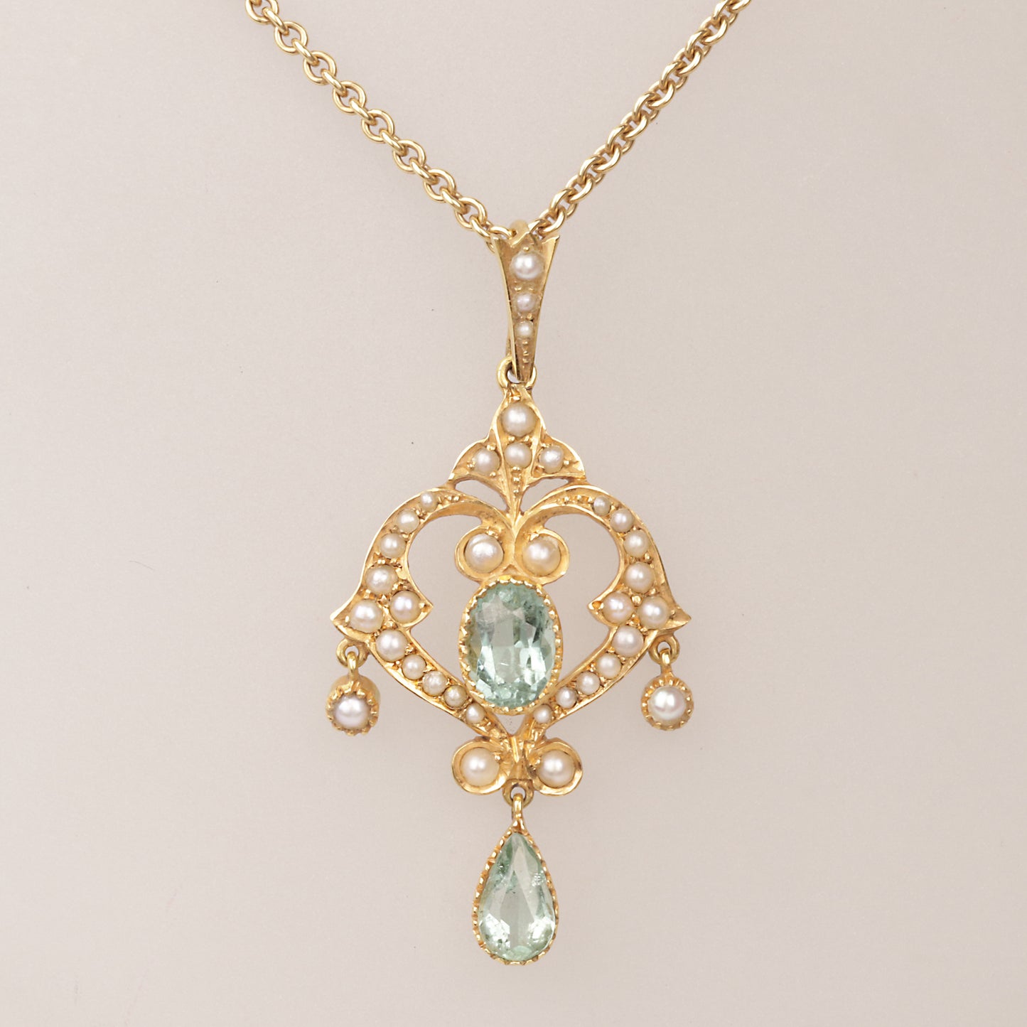 Collier 750/- Gelbgold | Paraiba Turmalin mit kleinen Orientperlen