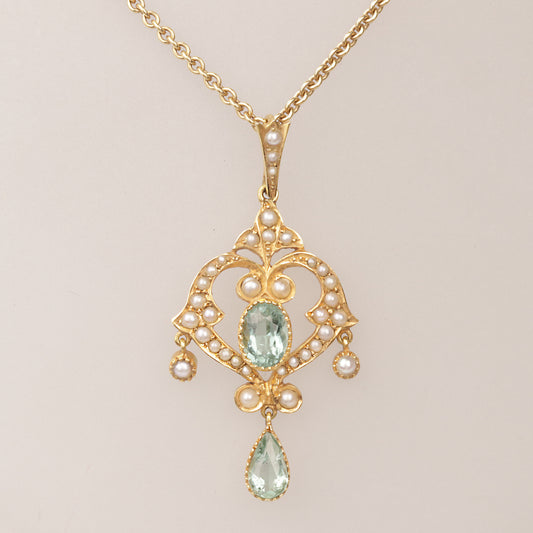 Collier 750/- Gelbgold | Paraiba Turmalin mit kleinen Orientperlen
