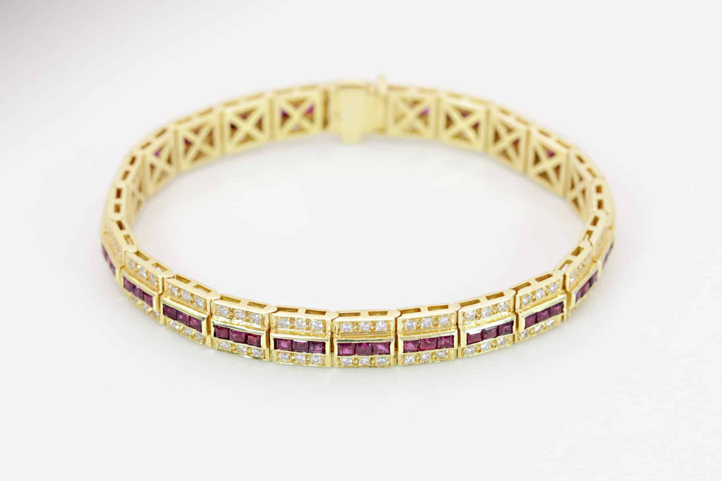 Brillant-Rubin-Armband ca. 2,40ct 750/- Gelbgold