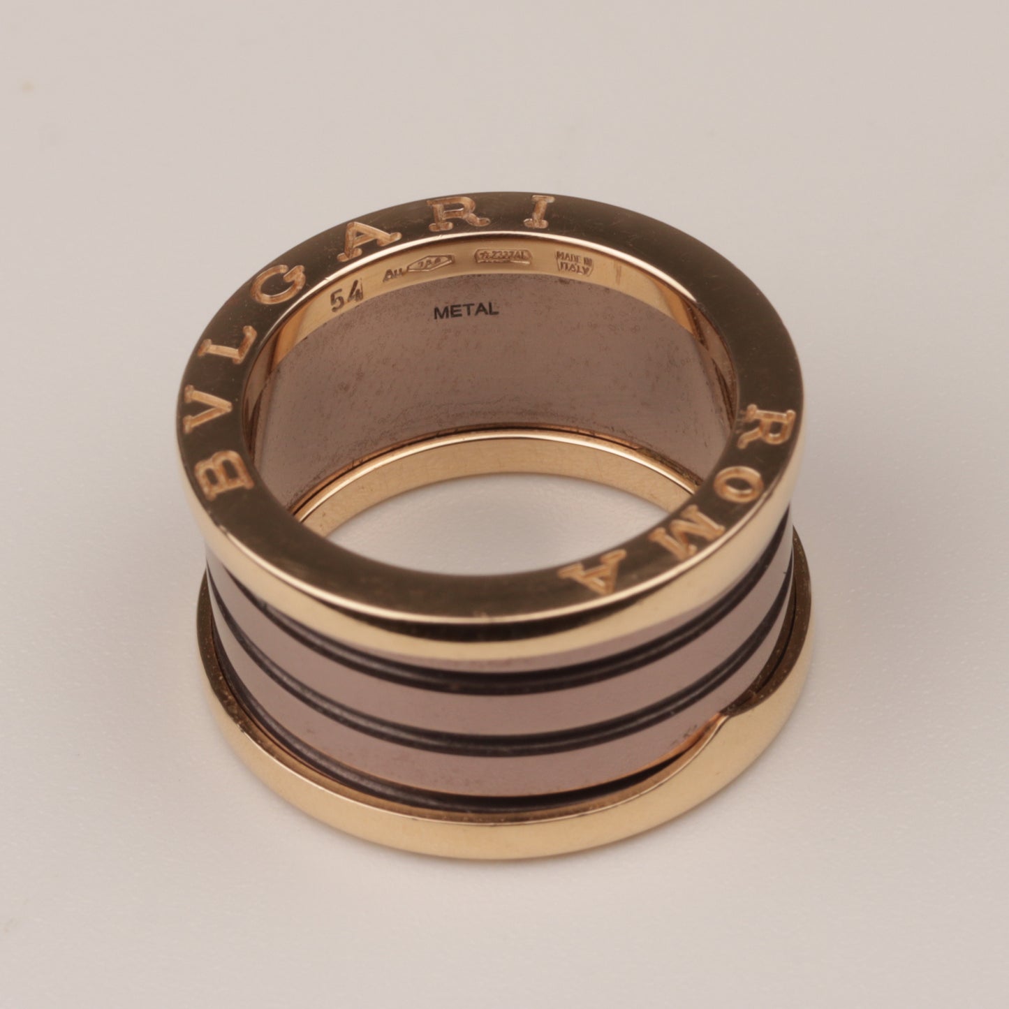 BULGARI Ring "B.ZERO1" 750er 4 Bandring mit 2 Spiralen Roségold Keramik braun