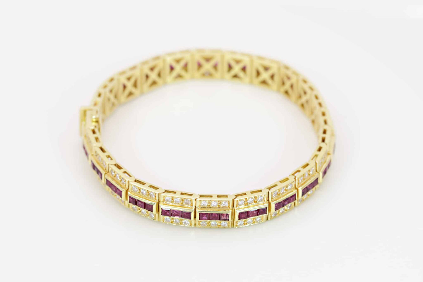 Brillant-Rubin-Armband ca. 2,40ct 750/- Gelbgold