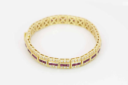 Brillant-Rubin-Armband ca. 2,40ct 750/- Gelbgold