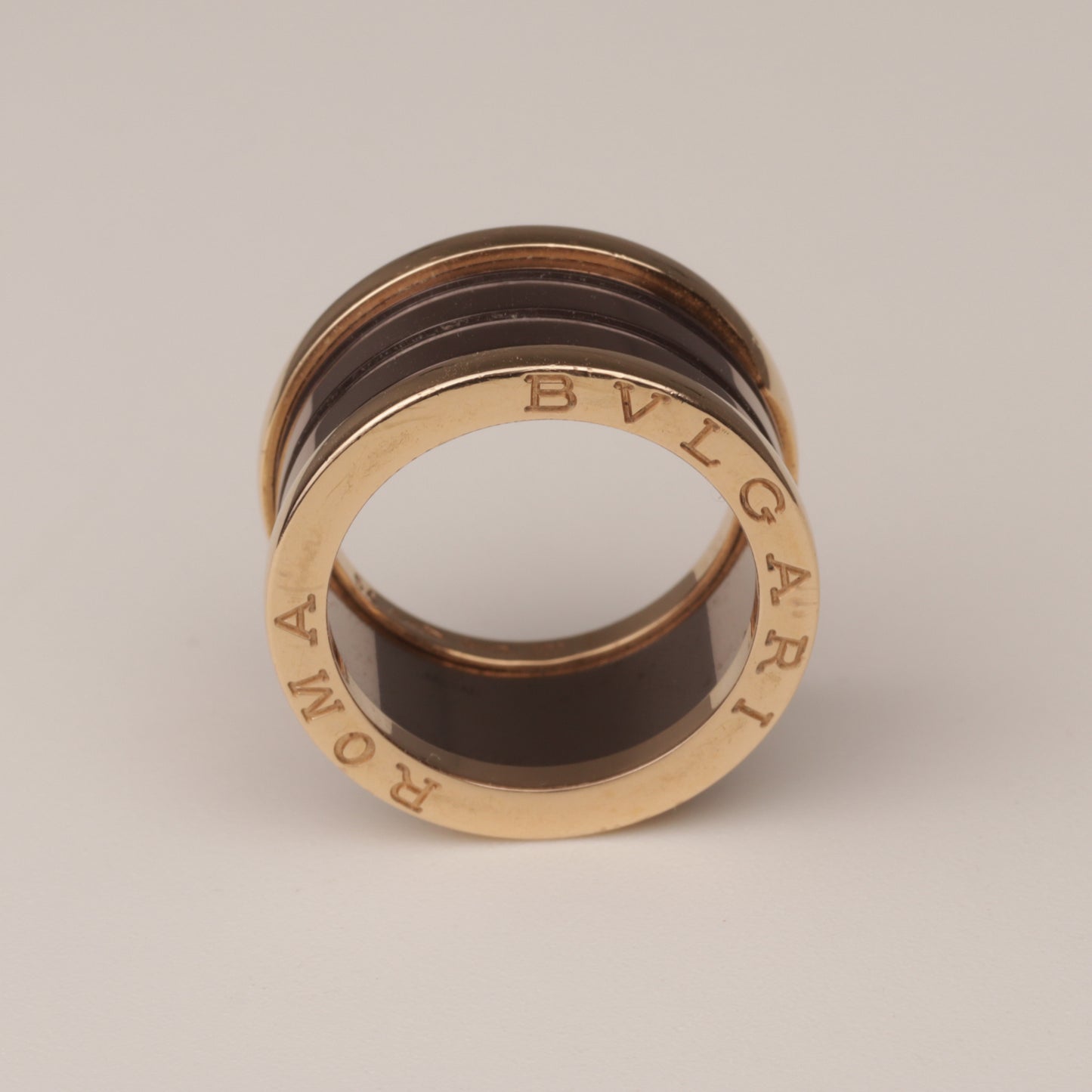 BULGARI Ring "B.ZERO1" 750er 4 Bandring mit 2 Spiralen Roségold Keramik braun