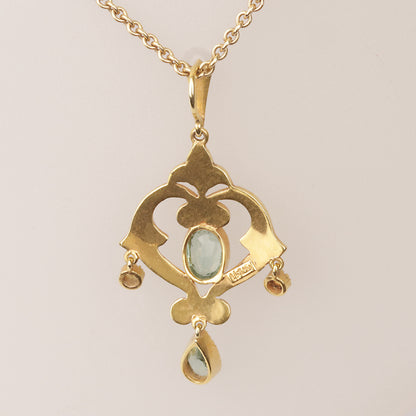 Collier 750/- Gelbgold | Paraiba Turmalin mit kleinen Orientperlen