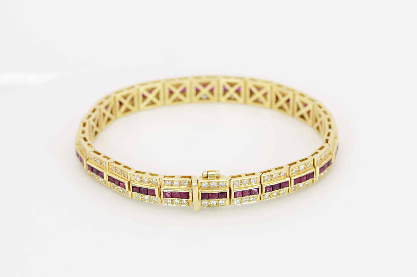 Brillant-Rubin-Armband ca. 2,40ct 750/- Gelbgold