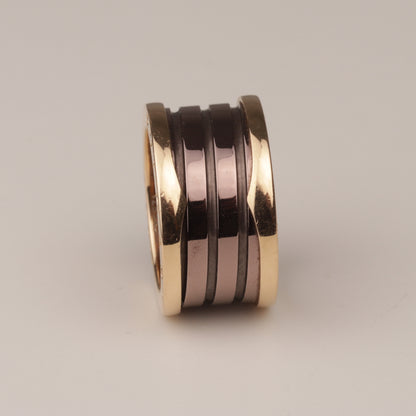 BULGARI Ring "B.ZERO1" 750er 4 Bandring mit 2 Spiralen Roségold Keramik braun