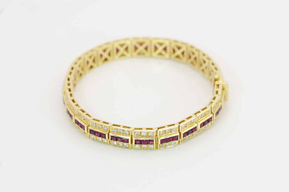 Brillant-Rubin-Armband ca. 2,40ct 750/- Gelbgold