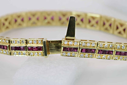 Brillant-Rubin-Armband ca. 2,40ct 750/- Gelbgold