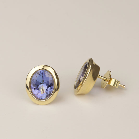 Tansanit Ohrstecker Zargenfassung 750/- Gelbgold