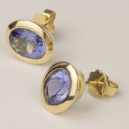 Tansanit Ohrstecker Zargenfassung 750/- Gelbgold