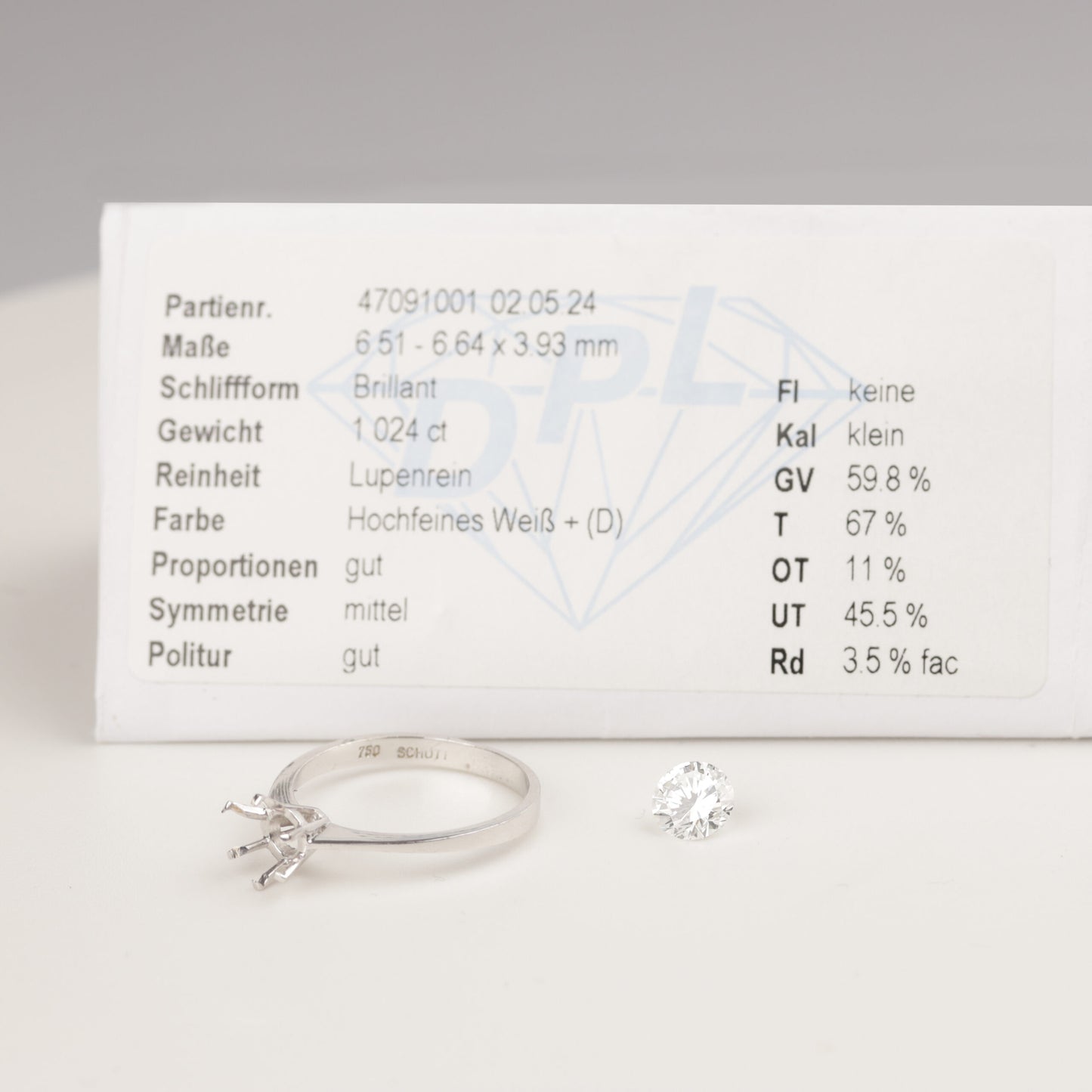 Brillant | 750er Gold | Damen | Solitär Ring | 1,024ct D-Lupenrein | Brillantringschiene | 6er Krappe