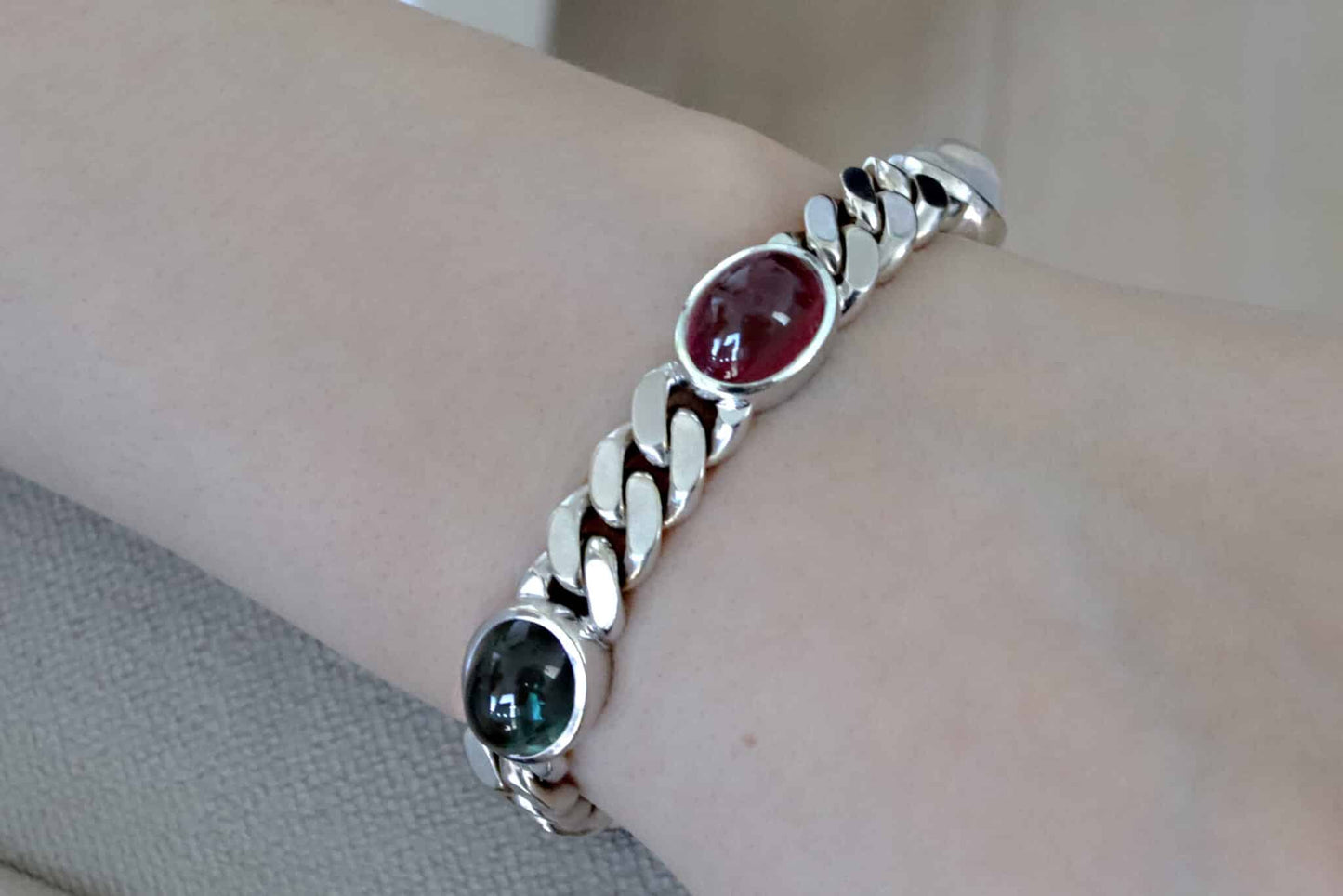 Farbstein Armband Cabochon 750/- Weißgold Emil Hasenfratz