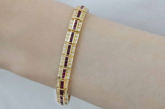 Brillant-Rubin-Armband ca. 2,40ct 750/- Gelbgold