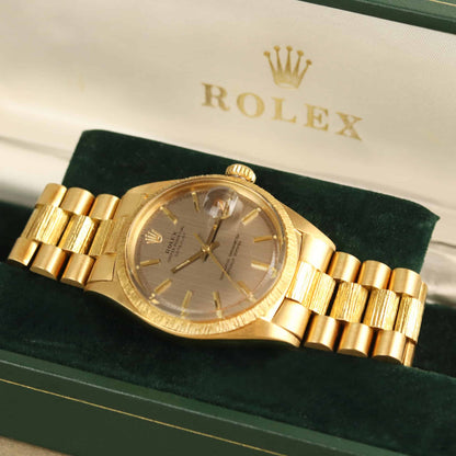 Rolex Datejust | 36mm | 18kt Gelbgold | President Borke | ca.1966 | 1607 | Luxusuhr