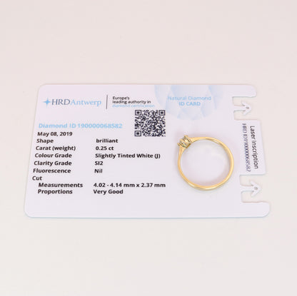 Solitär Ring 750/- Gelbgold HRD Zertifikat 0,25 ct Brillant