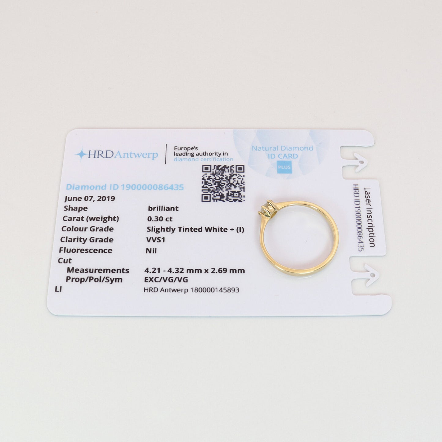 Solitär Ring 750/- Gelbgold HRD Zertifikat 0,30 ct Brillant