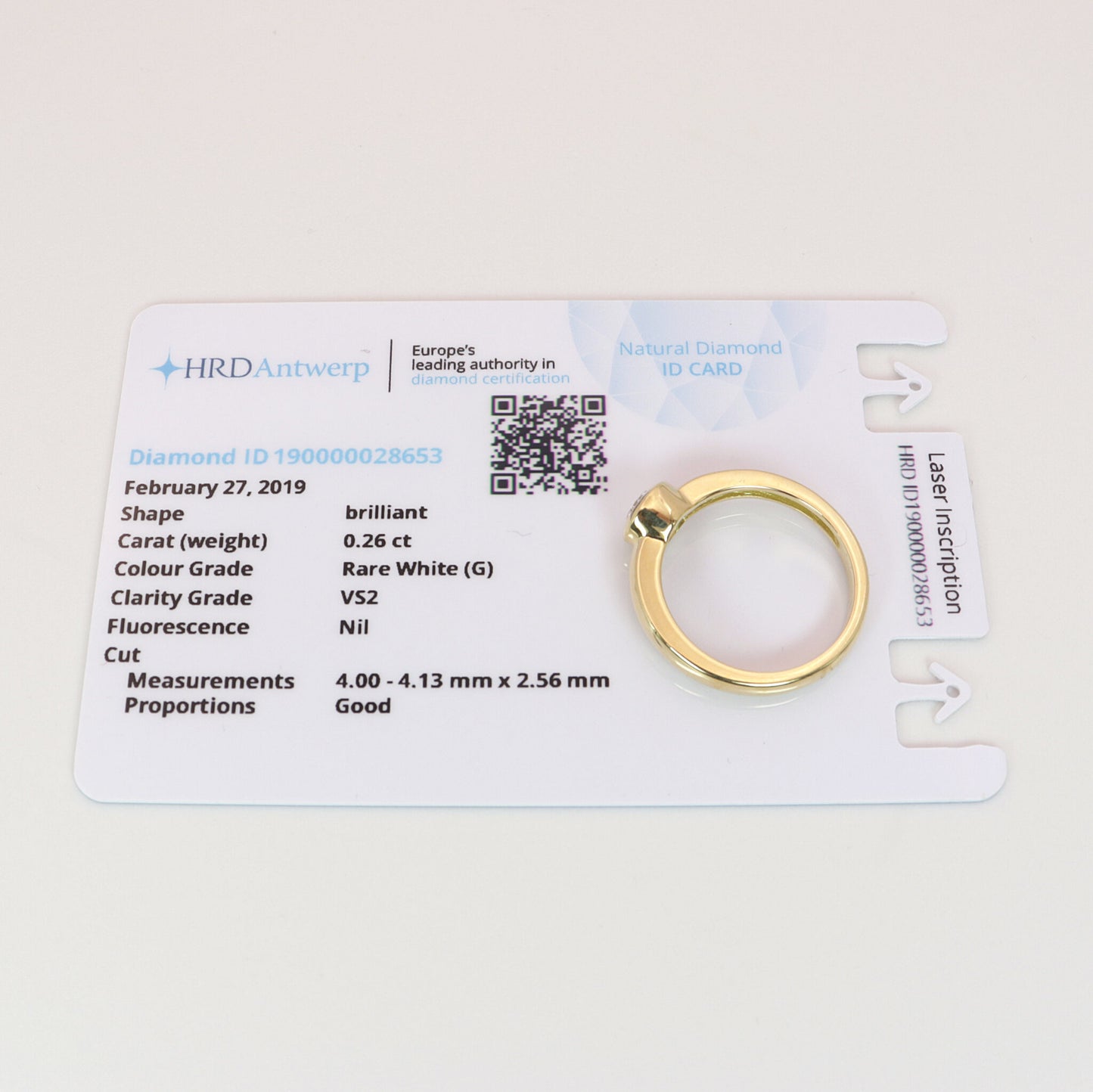 Solitär Ring 750/- Gelbgold HRD Zertifikat 0,26 ct G/VS2